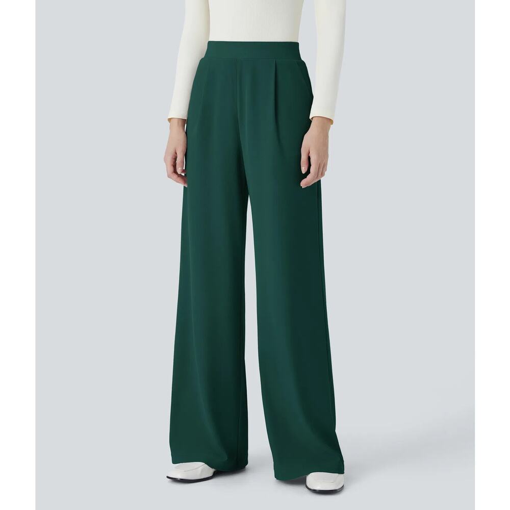 🌲 HALARA Flex High-Waist Wide Leg Rain Forest Green Pants XS Petite NWOT 🌲✨🌲